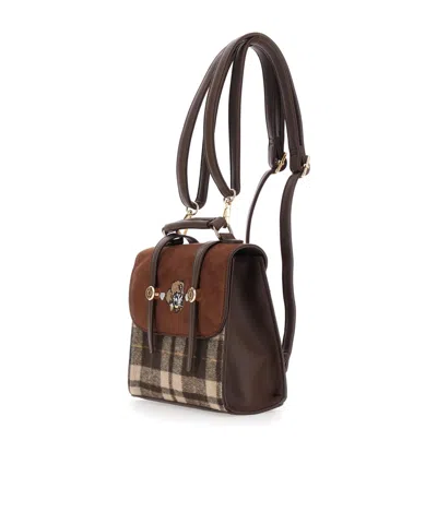 Monnalisa Check-pattern Embroidered Backpack In Brown