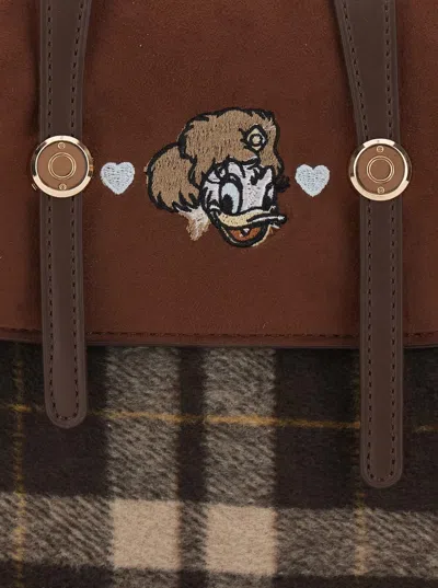 Monnalisa Check-pattern Embroidered Backpack In Brown