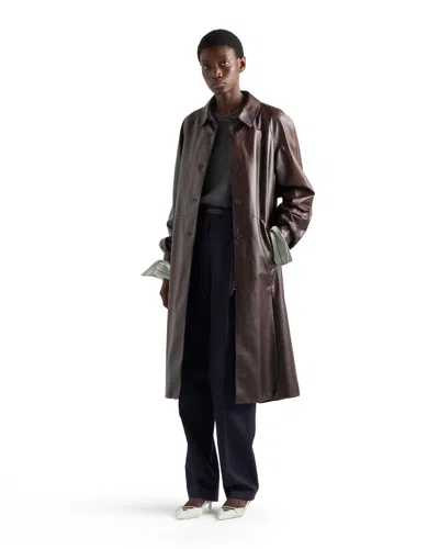 Prada Leather Coat In Brown