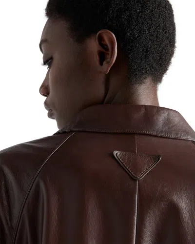 Prada Leather Coat In Brown