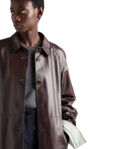 Prada Leather Coat In Brown