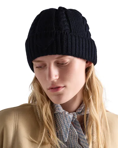 Prada Wool Beanie In Navy