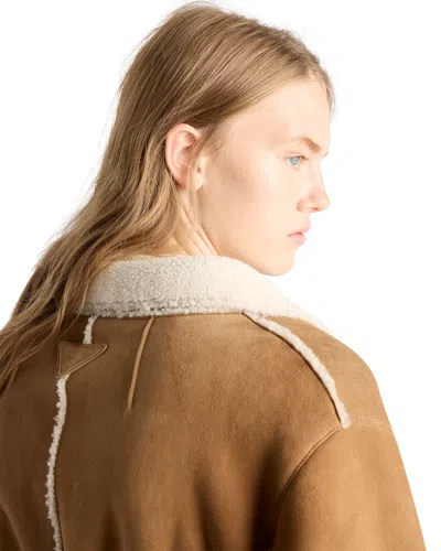 Prada Shearling Coat In Camel/natural
