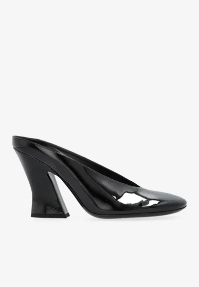 Givenchy Glossy Finish Curved Heel Pointed Toe Mules In Black