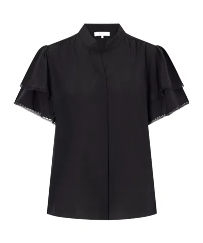 Frame Arcadia Lace-trimmed Silk Blouse In Black