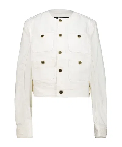 Balmain Off-white Patch-pocket Denim Jacket In White