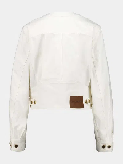 Balmain Off-white Patch-pocket Denim Jacket In White