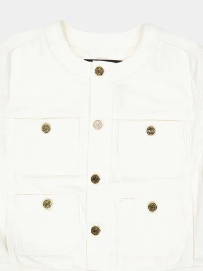 Balmain Off-white Patch-pocket Denim Jacket In White