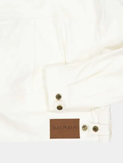 Balmain Off-white Patch-pocket Denim Jacket In White