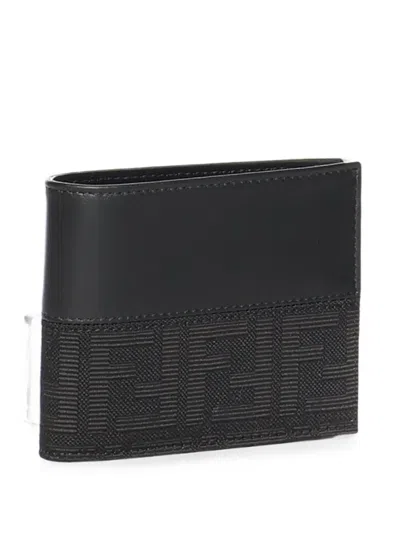 Fendi Ff Logo Leather Wallet In Black