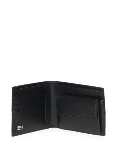 Fendi Ff Logo Leather Wallet In Black