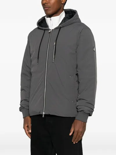 Moose Knuckles Drawstring-hooded Logo-patch Jacket In Gray