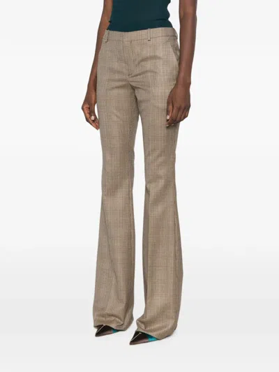 Saint Laurent Check-pattern Flared Trousers In Brown