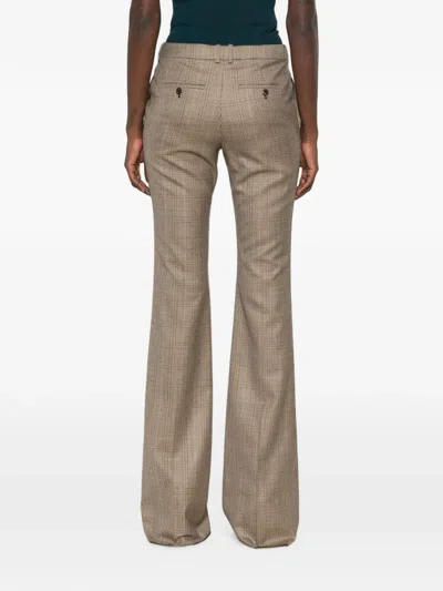 Saint Laurent Check-pattern Flared Trousers In Brown