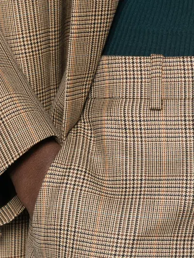 Saint Laurent Check-pattern Flared Trousers In Brown
