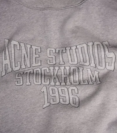 Acne Studios Brushed Cotton Fleece Funnel Neck Logo Sweatshirt With Balloon Hem In Grey