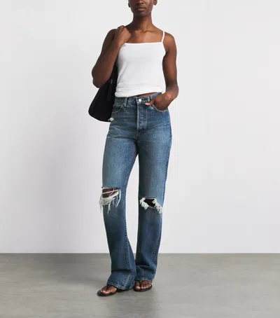 Frame Distressed The Vertical Straight Jeans In Blue