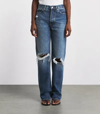 Frame Distressed The Vertical Straight Jeans In Blue