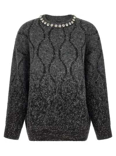 Pinko Crystal-embellished Sequin-pattern Sweater In Gray
