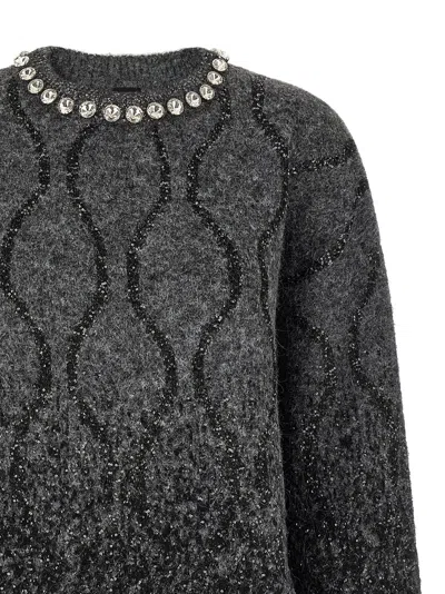 Pinko Crystal-embellished Sequin-pattern Sweater In Gray