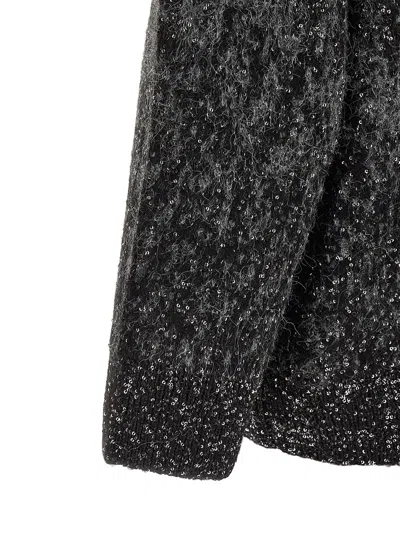 Pinko Crystal-embellished Sequin-pattern Sweater In Gray