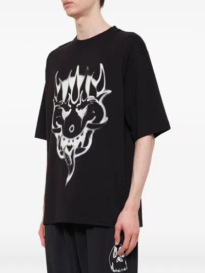 Y-3 Cotton Crew Neck Graphic Print T-shirt In Black