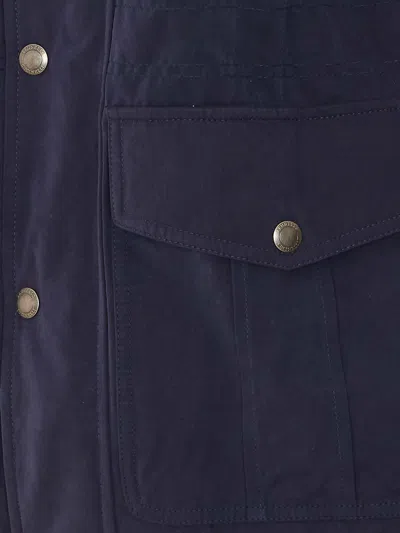 Brunello Cucinelli Shearling-collar Multi-pocket Jacket In Blue