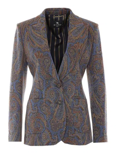 Etro Multicolor Single Breasted Jacket In Brown