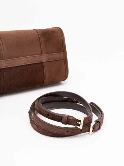 Prada Suede Shoulder Handbag With Adjustable Strap In Brown