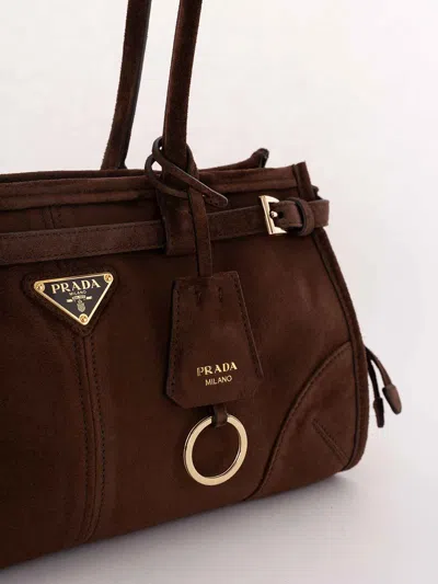 Prada Suede Shoulder Handbag With Adjustable Strap In Brown