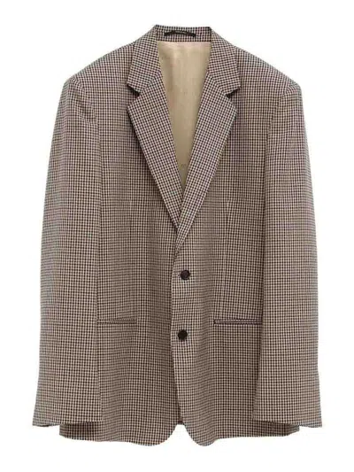 Gucci Gingham Wool Single-breasted Jacket In Brown
