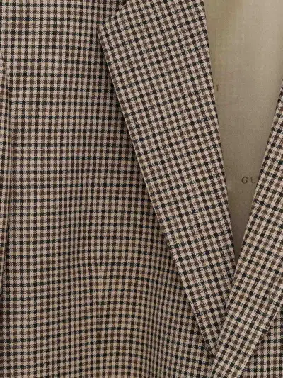 Gucci Gingham Wool Single-breasted Jacket In Brown