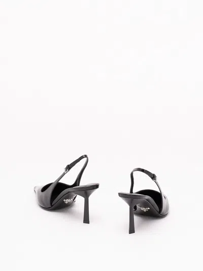 Prada Brushed Leather Slingback Pumps In Black