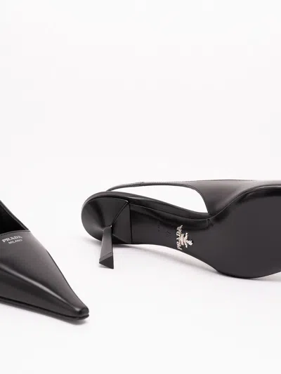 Prada Brushed Leather Slingback Pumps In Black