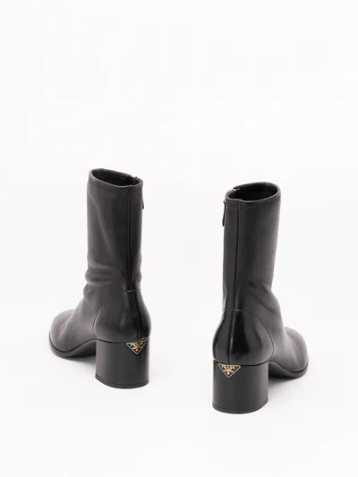 Prada Stretch Nappa Leather Booties In Black