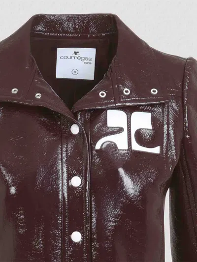 Courrèges Vinyl Blazer With Collared Neck And Long Sleeves In Burgundy