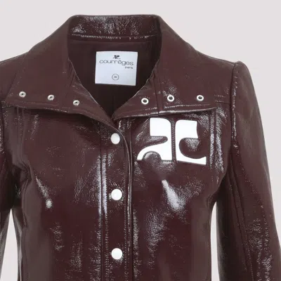 Courrèges Vinyl Blazer With Collared Neck And Long Sleeves In Burgundy
