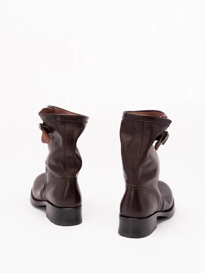 Prada Leather Mid-calf Boots In Brown