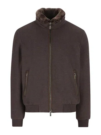 Moorer Pocket Zip-up Jacket In Brown