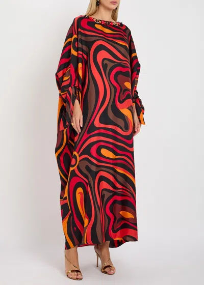 Pucci Embellished Printed Silk-twill Maxi Kaftan In Multi