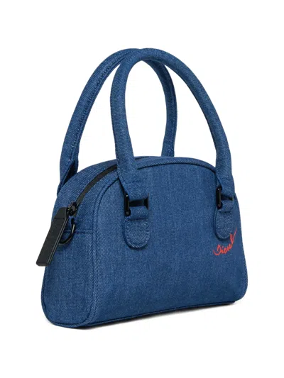 Diesel 로고 자수 데님 토트 백 In Blue