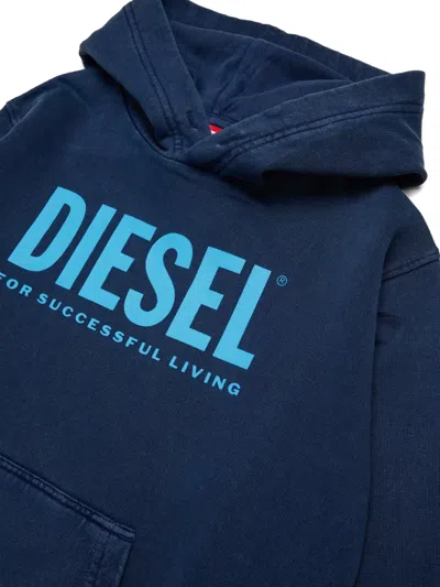 Diesel 로고 프린트 후디 In Blue