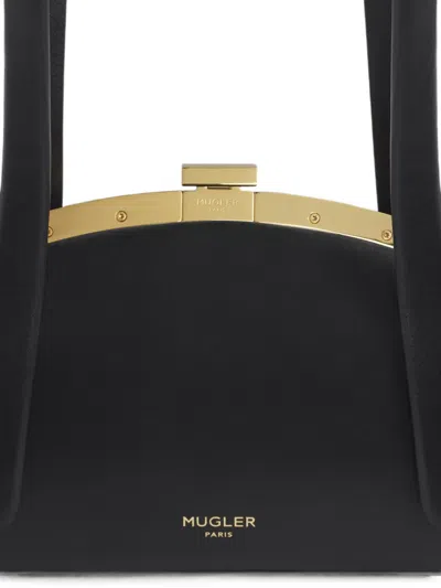 Mugler Lua Leather Shoulder Bag In Black