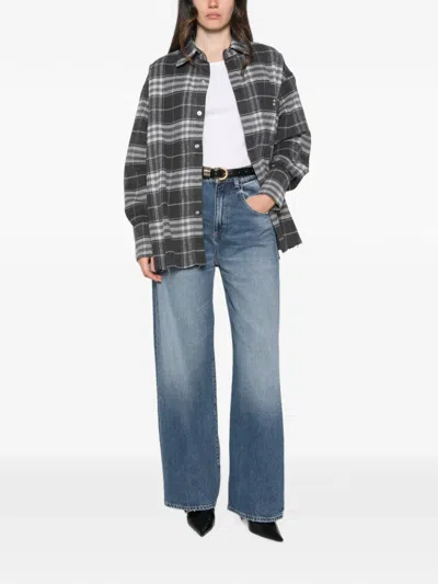 Icon Denim Check-pattern Raw-cut Shirt In Blue