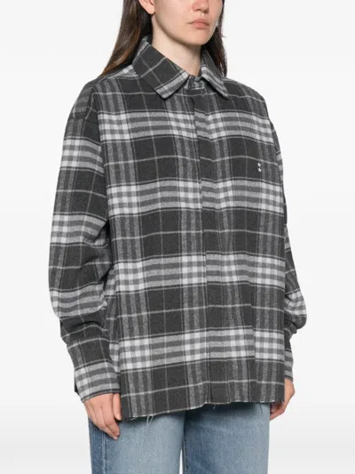 Icon Denim Check-pattern Raw-cut Shirt In Blue