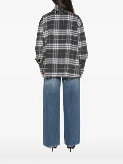 Icon Denim Check-pattern Raw-cut Shirt In Blue