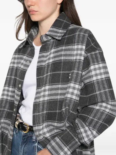 Icon Denim Check-pattern Raw-cut Shirt In Blue