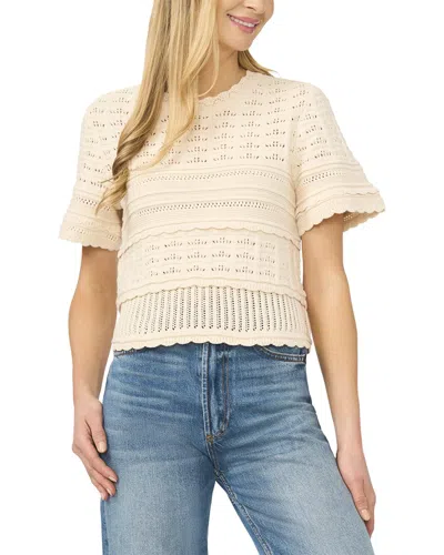Cece Mixed Pointelle Stitch Cotton Sweater In Neutral