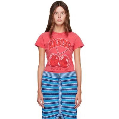 Ganni Red Baby Fit Future Cherry T-shirt In Red