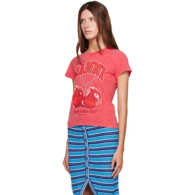 Ganni Red Baby Fit Future Cherry T-shirt In Red